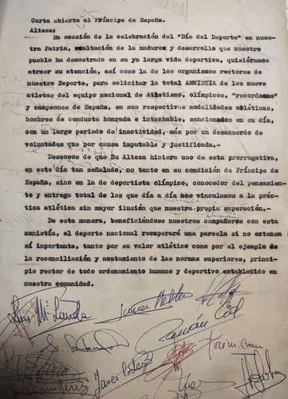 La carta de petición de amnistía al príncipe Juan Carlos.